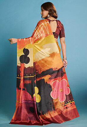 Digital Printed Crepe Saree in Yellow