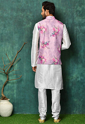 Digital Organza Nehru Jacket in Light Purple