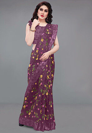 Digital Printed Cotton Saree in Wine