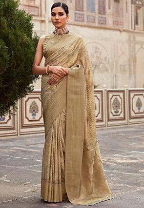 Digital Print Tissue Silk Saree in Beige