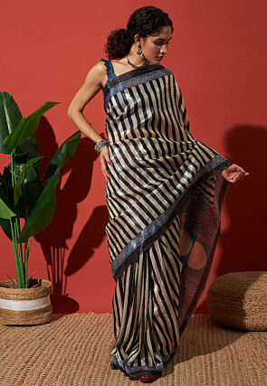 Digital Print Tissue Silk Saree in Cream