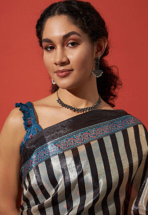 Digital Print Tissue Silk Saree in Cream