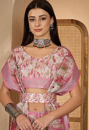Digital Printed Linen Shimmer Silk Saree in Pink