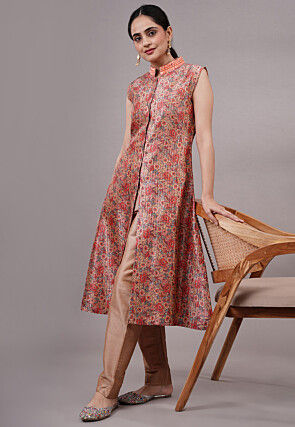 Digital Printed Art Silk A Line Kurta Set in Multicolor