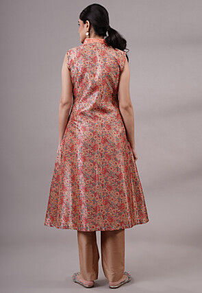 Digital Printed Art Silk A Line Kurta Set in Multicolor