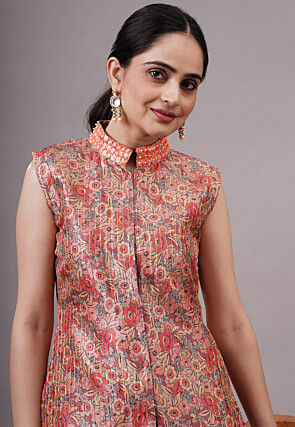 Digital Printed Art Silk A Line Kurta Set in Multicolor