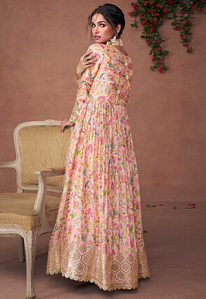 Digital Printed Art Silk Abaya Style Kameez in Light Pink