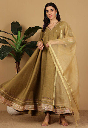 Digital Printed Art Silk Abaya Style Suit in Dusty Green