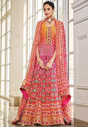 Digital Printed Art Silk Abaya Style Suit in Multicolor