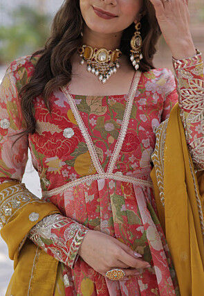 Digital Printed Art Silk Abaya Style Suit in Pink