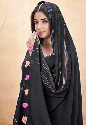 Digital Printed Art Silk Anarkali Suit in Black