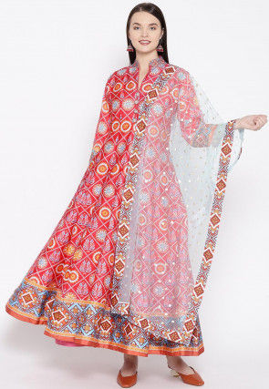 Digital Printed Art Silk Anarkali Suit in Fuchsia