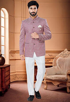 Digital Printed Art Silk Jodhpuri Suit in Pink