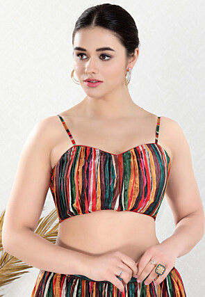 Digital Printed Art Silk Blouse in Multicolor