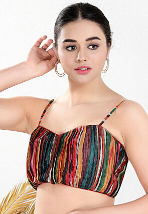 Digital Printed Art Silk Blouse in Multicolor