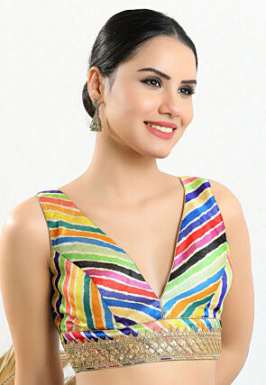 Digital Printed Art Silk Blouse in Multicolor