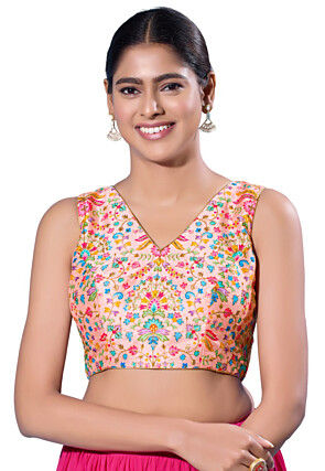 Digital Printed Art Silk Blouse in Peach