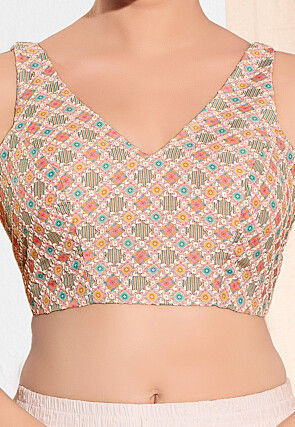 Digital Printed Art Silk Blouse in Pink