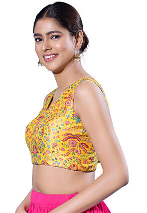Digital Printed Art Silk Blouse in Yellow