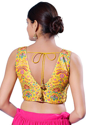 Digital Printed Art Silk Blouse in Yellow