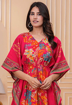 Digital Printed Art Silk Co Ord Set in Fuchsia