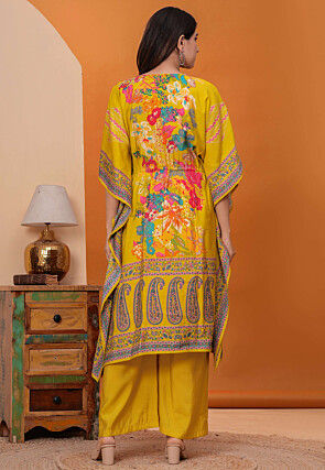 Digital Printed Art Silk Co Ord Set in Mustard