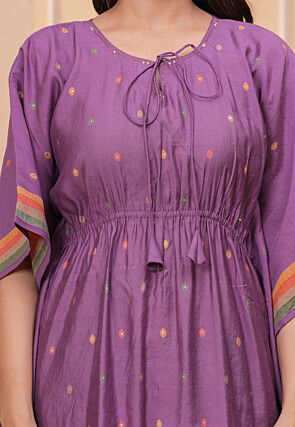 Digital Printed Art Silk Co Ord Set in Purple