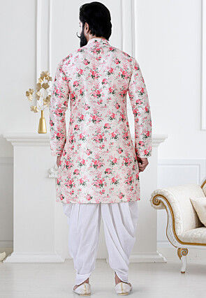 Digital Printed Art Silk Dhoti Kurta in Pink