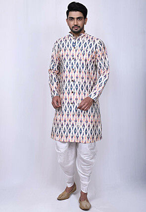 Digital Printed Art Silk Dhoti Sherwani in Multicolor