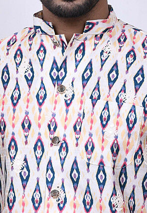 Digital Printed Art Silk Dhoti Sherwani in Multicolor