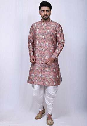 Digital Printed Art Silk Dhoti Sherwani in Multicolor