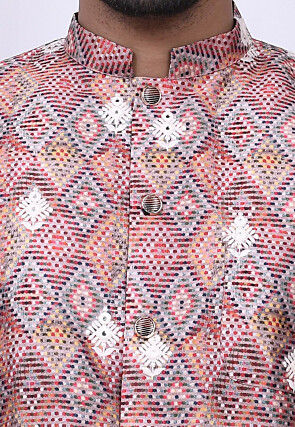 Digital Printed Art Silk Dhoti Sherwani in Multicolor