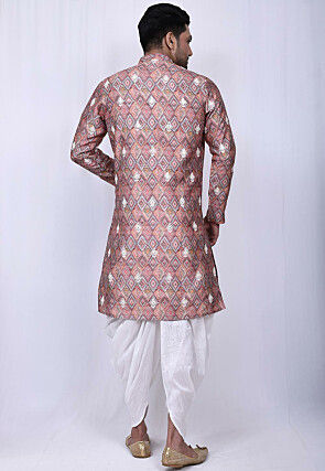 Digital Printed Art Silk Dhoti Sherwani in Multicolor