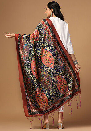 Digital Printed Art Silk Dupatta in Black