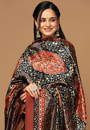 Digital Printed Art Silk Dupatta in Black