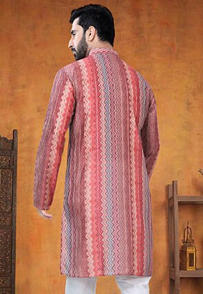 Digital Printed Art Silk Jacquard Kurta in Multicolor