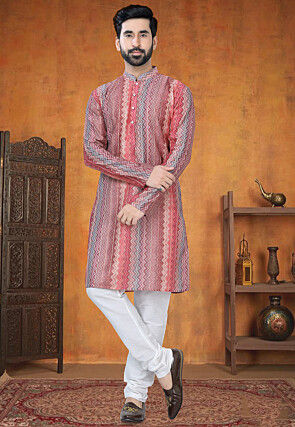 Digital Printed Art Silk Jacquard Kurta in Multicolor