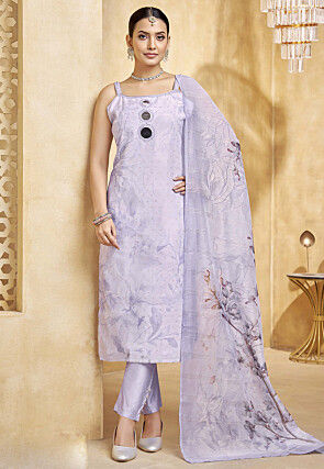 Digital Printed Art Silk Jacquard Pakistani Suit in Light Purple