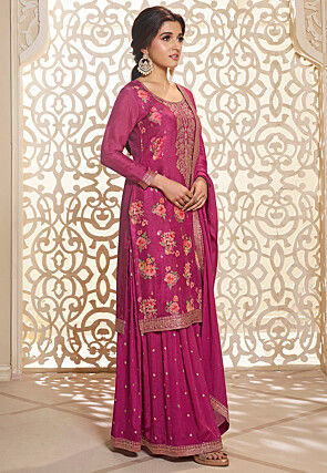 Digital Printed Art Silk Jacquard Pakistani Suit in Pink
