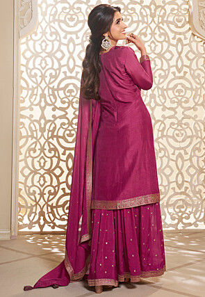 Digital Printed Art Silk Jacquard Pakistani Suit in Pink