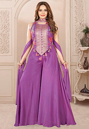 Digital Printed Art Silk Jacquard Pakistani Suit in Purple