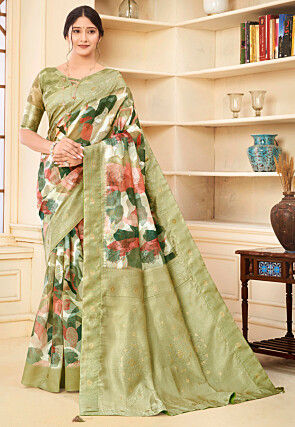 Digital Printed Art Silk Jacquard Saree in Multicolor