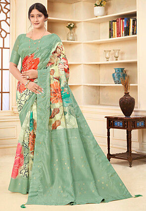 Digital Printed Art Silk Jacquard Saree in Multicolor