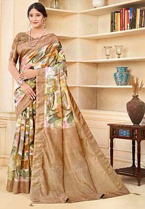 Digital Printed Art Silk Jacquard Saree in Multicolor