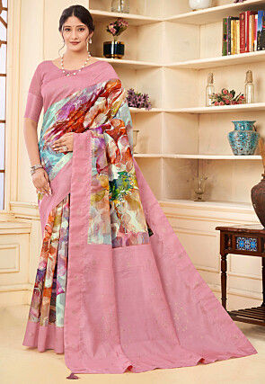 Digital Printed Art Silk Jacquard Saree in Multicolor