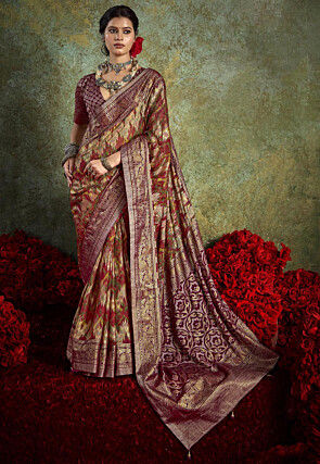 Digital Printed Art Silk Jacquard Saree in Multicolor