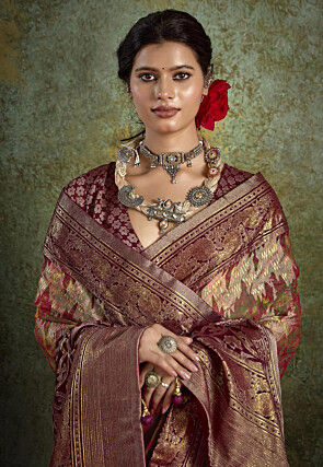 Digital Printed Art Silk Jacquard Saree in Multicolor