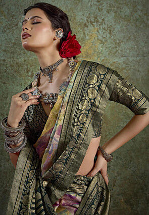 Digital Printed Art Silk Jacquard Saree in Multicolor