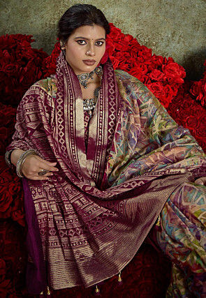 Digital Printed Art Silk Jacquard Saree in Multicolor