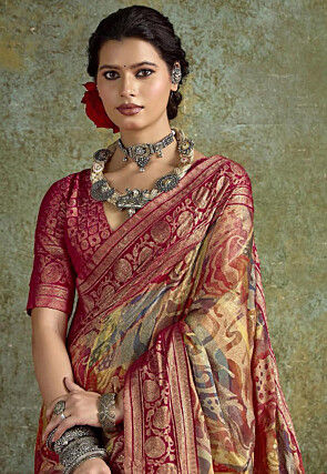 Digital Printed Art Silk Jacquard Saree in Multicolor